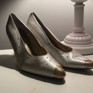 J. Renee white and gold heels.